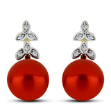 Cercei din Argint 925 Placat cu Aur ( 3.28 grame ) cu Perlă de apă dulce roșie și Topaz Alb 8.65 Carate