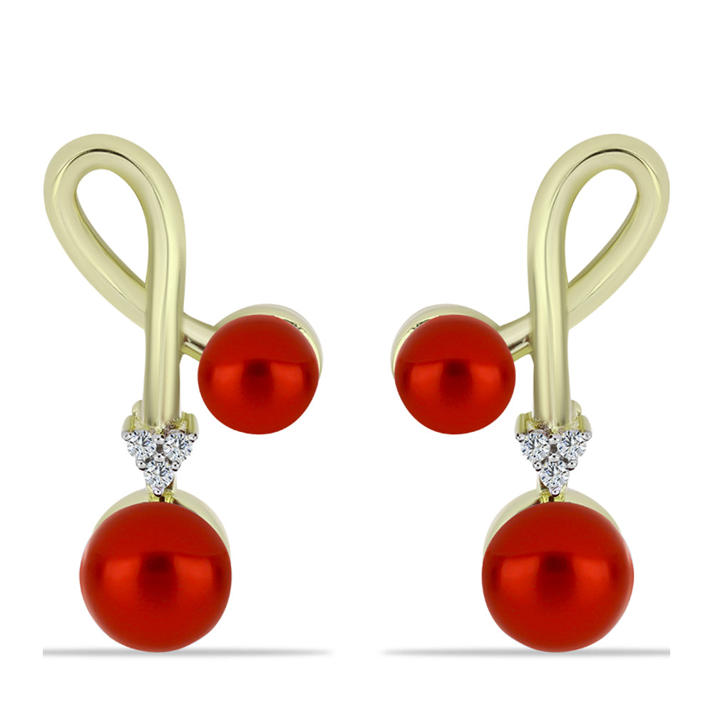 Cercei din Argint 925 Placat cu Aur ( 5.34 grame ) cu Perlă de apă dulce roșie și Topaz Alb 6.9 Carate