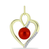 Pandantiv din Argint 925 Placat cu Aur ( 2.36 grame ) cu Perlă de apă dulce roșie și Topaz Alb 2.43 Carate