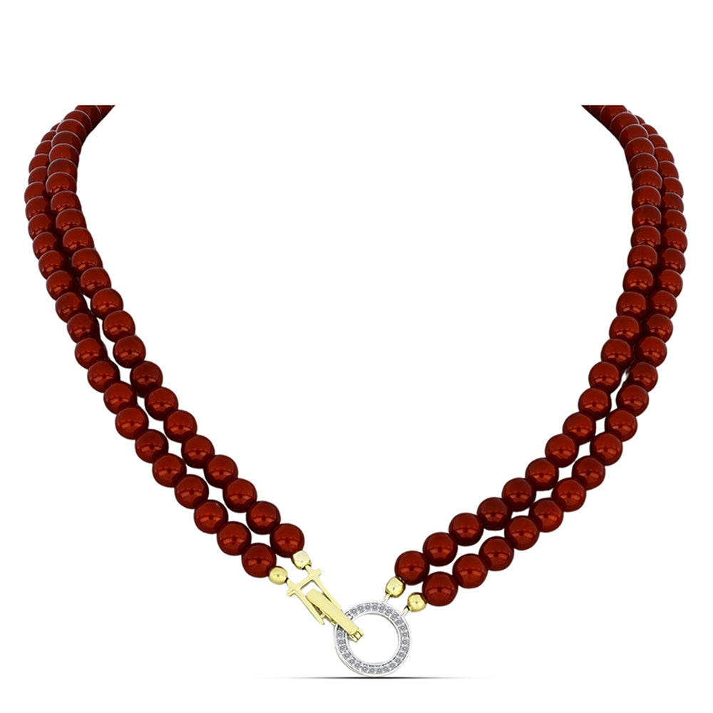 Colier din Argint 925 Placat cu Aur ( 2.2 grame ) cu Perlă de apă dulce roșie și Topaz Alb 199.85 Carate
