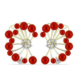 Cercei din Argint 925 Placat cu Aur ( 8.69 grame ) cu Perlă de apă dulce roșie și Topaz Alb 19.76 Carate