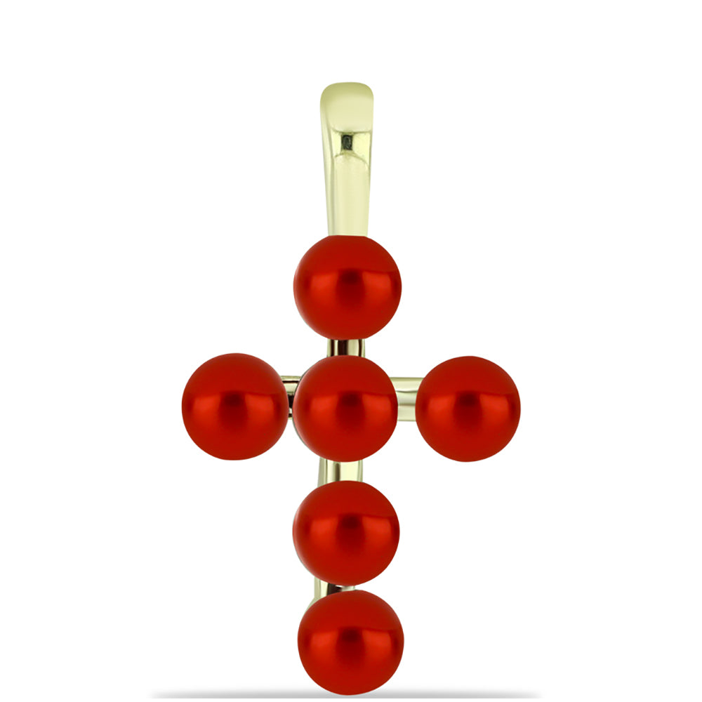 Cruce Pandantiv din Argint 925 Placat cu Aur ( 1.14 grame ) cu Perlă de apă dulce roșie 2.51 Carate