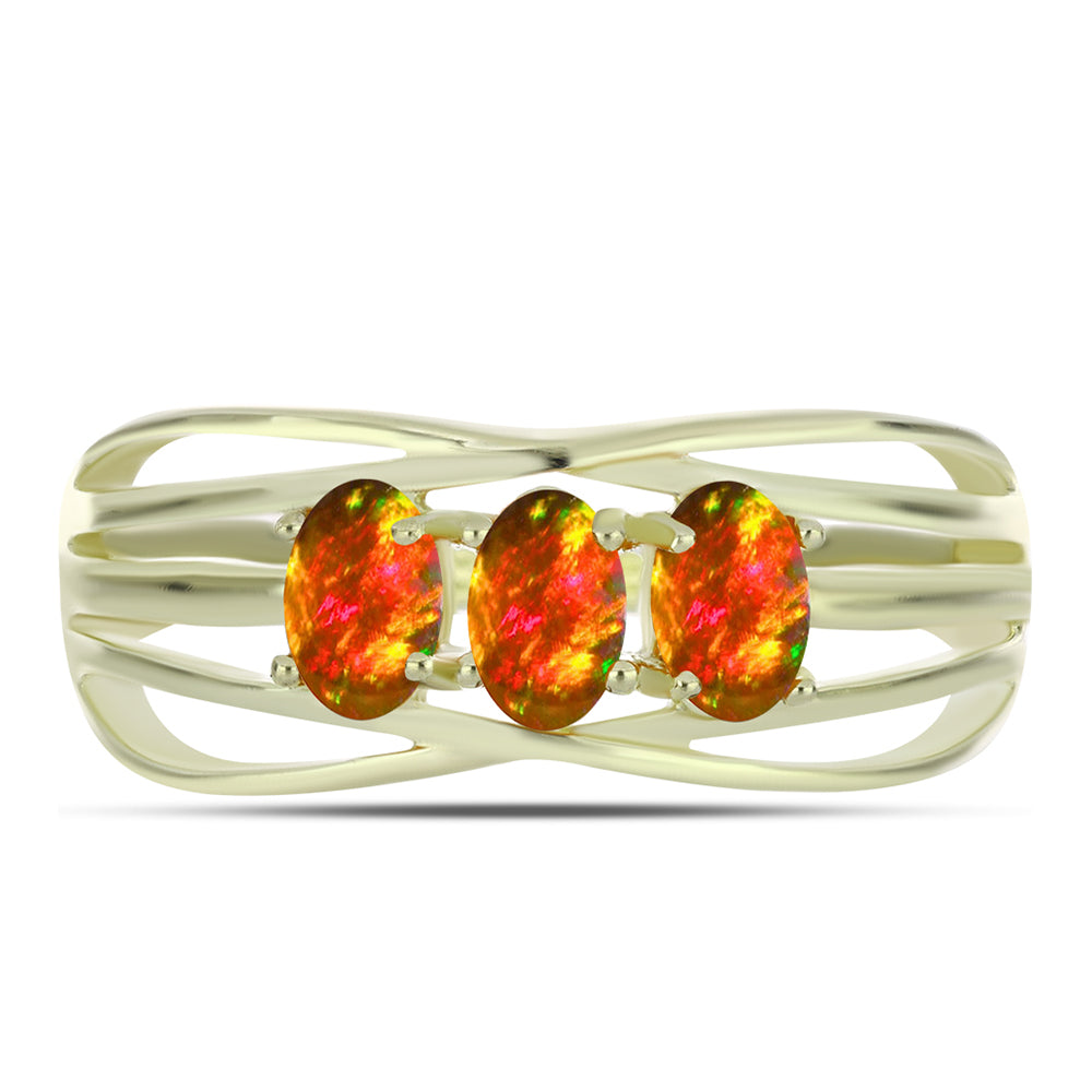 Inel din Argint 925 Placat cu Aur ( 2.63 grame ) cu Opal de Foc American 0.6 Carate