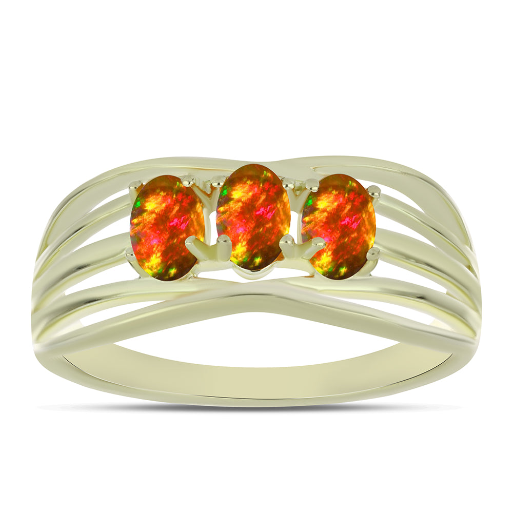 Inel din Argint 925 Placat cu Aur ( 2.63 grame ) cu Opal de Foc American 0.6 Carate