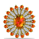 Inel din Argint 925 Placat cu Aur ( 4.14 grame ) cu Opal de Foc American și Topaz Alb 1.81 Carate