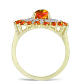 Inel din Argint 925 Placat cu Aur ( 4.14 grame ) cu Opal de Foc American și Topaz Alb 1.81 Carate