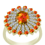 Inel din Argint 925 Placat cu Aur ( 4.14 grame ) cu Opal de Foc American și Topaz Alb 1.81 Carate