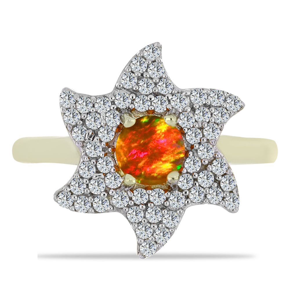 Inel din Argint 925 Placat cu Aur ( 3.2 grame ) cu Opal de Foc American și Topaz Alb 0.81 Carate