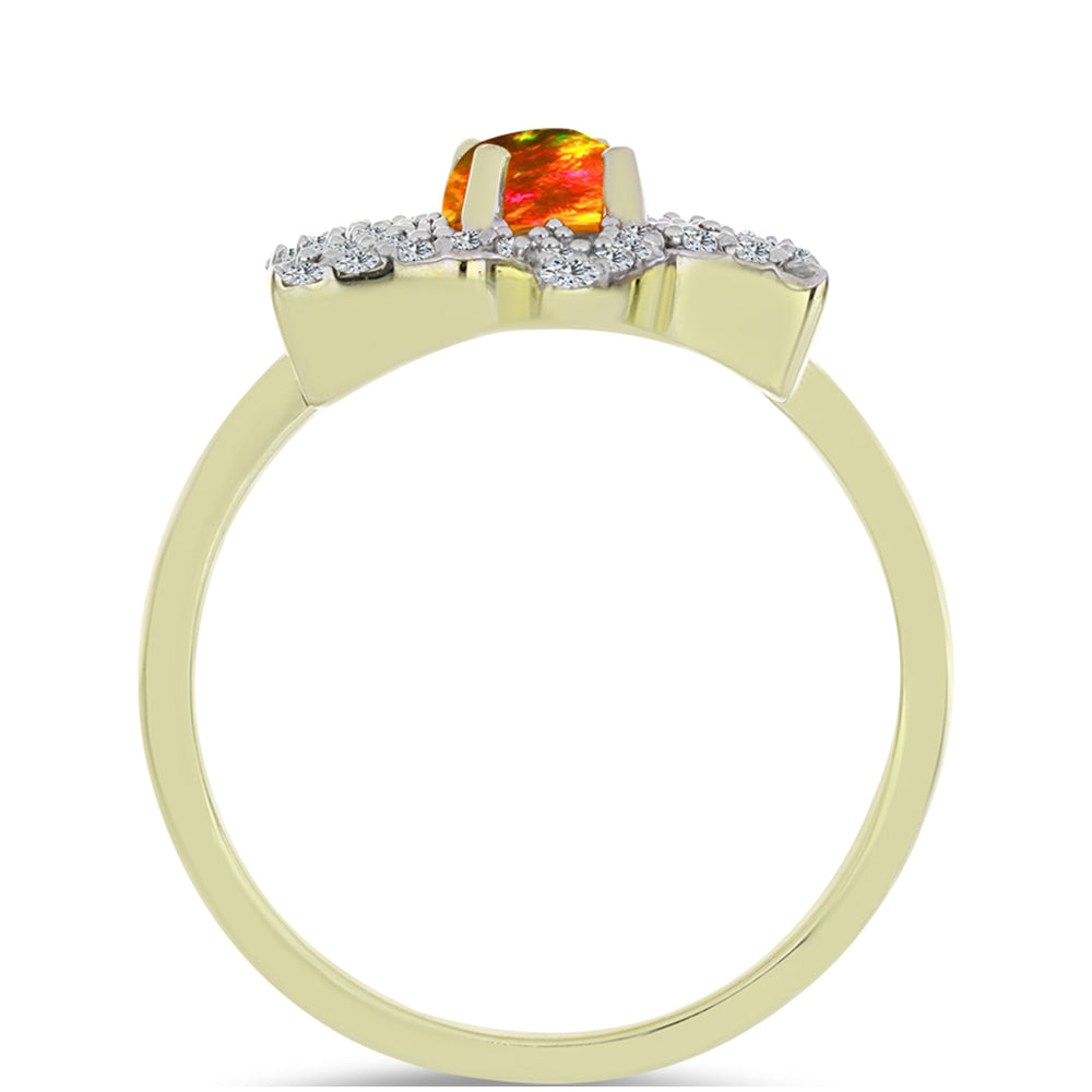 Inel din Argint 925 Placat cu Aur ( 3.2 grame ) cu Opal de Foc American și Topaz Alb 0.81 Carate