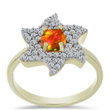 Inel din Argint 925 Placat cu Aur ( 3.2 grame ) cu Opal de Foc American și Topaz Alb 0.81 Carate