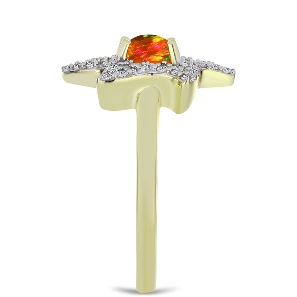 Inel din Argint 925 Placat cu Aur ( 3.2 grame ) cu Opal de Foc American și Topaz Alb 0.81 Carate
