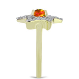 Inel din Argint 925 Placat cu Aur ( 3.2 grame ) cu Opal de Foc American și Topaz Alb 0.81 Carate