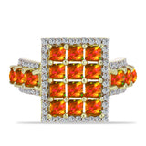 Inel din Argint 925 Placat cu Aur ( 6.24 grame ) cu Opal de Foc American și Topaz Alb 2.56 Carate