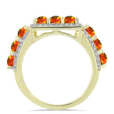 Inel din Argint 925 Placat cu Aur ( 6.24 grame ) cu Opal de Foc American și Topaz Alb 2.56 Carate