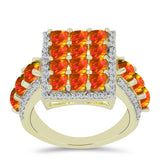 Inel din Argint 925 Placat cu Aur ( 6.24 grame ) cu Opal de Foc American și Topaz Alb 2.56 Carate