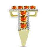 Inel din Argint 925 Placat cu Aur ( 6.24 grame ) cu Opal de Foc American și Topaz Alb 2.56 Carate