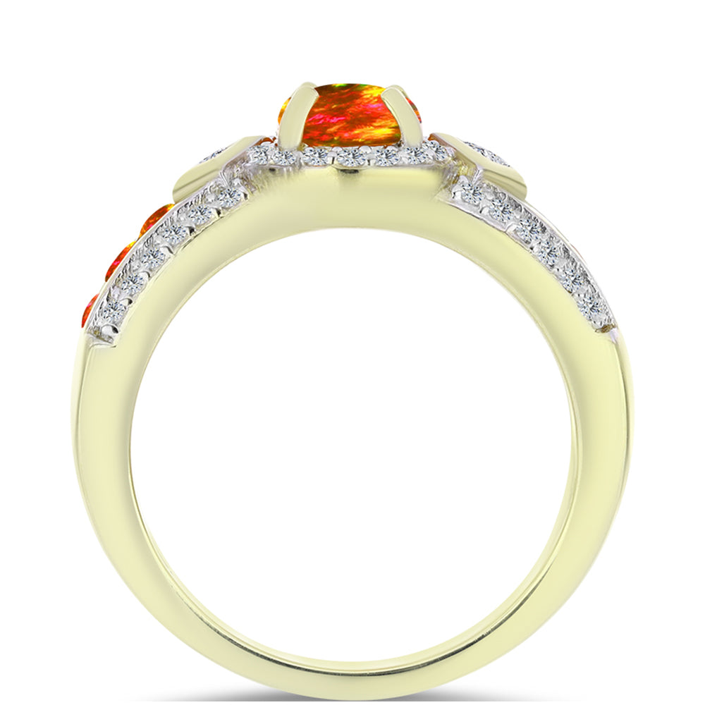 Inel din Argint 925 Placat cu Aur ( 5.02 grame ) cu Opal de Foc American și Topaz Alb 1.46 Carate