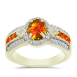 Inel din Argint 925 Placat cu Aur ( 5.02 grame ) cu Opal de Foc American și Topaz Alb 1.46 Carate