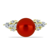 Inel din Argint 925 Placat cu Aur ( 2.76 grame ) cu Perlă de apă dulce roșie și Topaz Alb 5.02 Carate