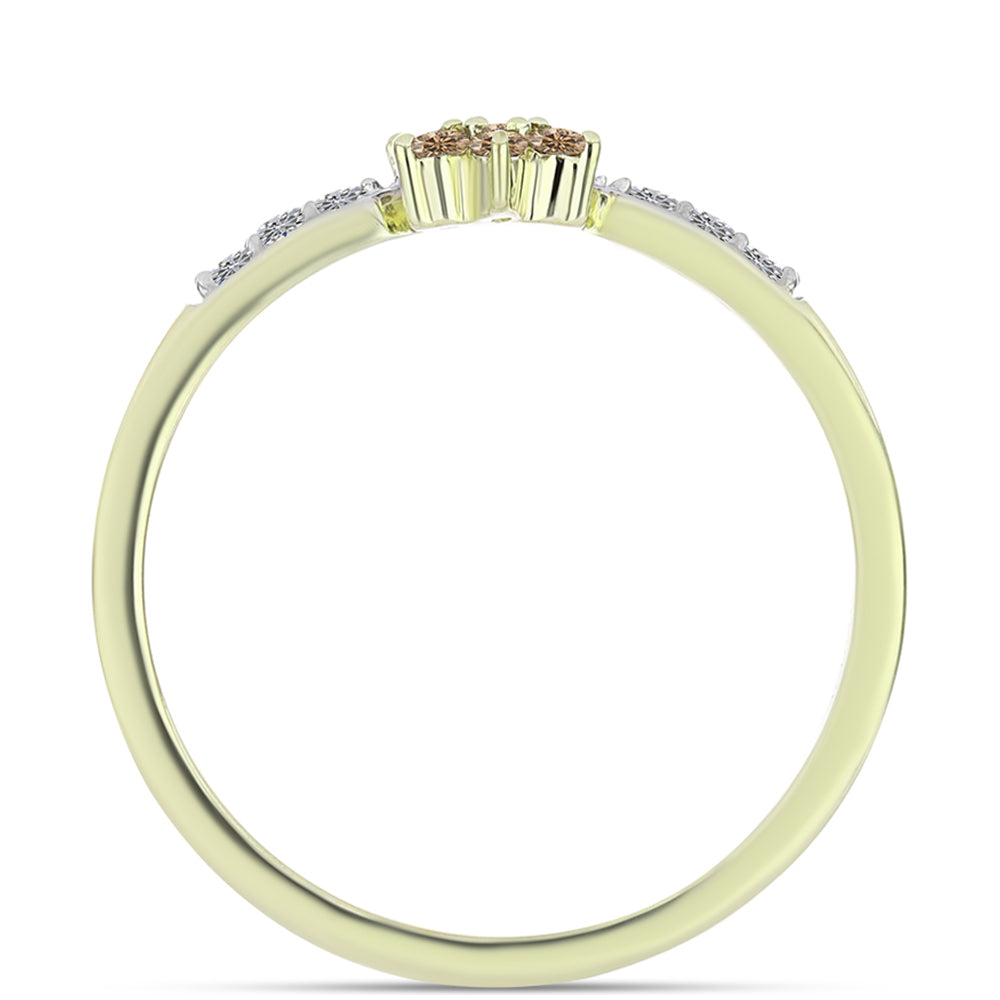 Inel din Argint 925 Placat cu Aur ( 1.79 grame ) cu Diamant de culoarea Șampaniei și Diamant Alb 0.19 Carate