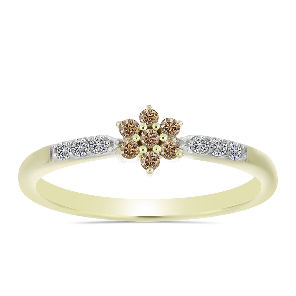 Inel din Argint 925 Placat cu Aur ( 1.79 grame ) cu Diamant de culoarea Șampaniei și Diamant Alb 0.19 Carate