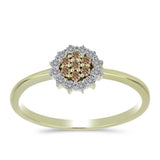 Inel din Argint 925 Placat cu Aur ( 1.74 grame ) cu Diamant de culoarea Șampaniei și Diamant Alb 0.29 Carate