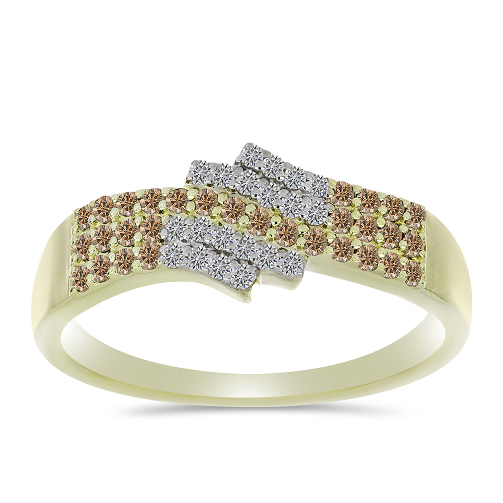 Inel din Argint 925 Placat cu Aur ( 2.96 grame ) cu Diamant de culoarea Șampaniei și Diamant Alb 0.45 Carate