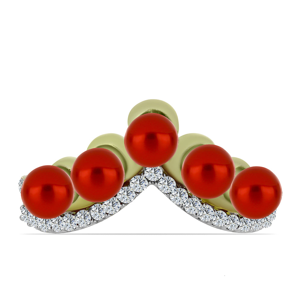 Inel din Argint 925 Placat cu Aur ( 3.14 grame ) cu Perlă de apă dulce roșie și Topaz Alb 2.42 Carate