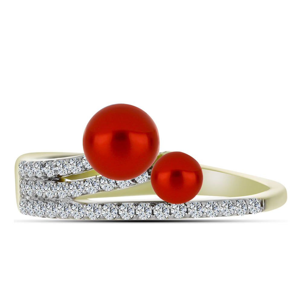 Inel din Argint 925 Placat cu Aur ( 2.63 grame ) cu Perlă de apă dulce roșie și Topaz Alb 1.87 Carate