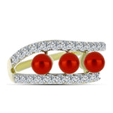 Inel din Argint 925 Placat cu Aur ( 2.33 grame ) cu Perlă de apă dulce roșie și Topaz Alb 2.4 Carate