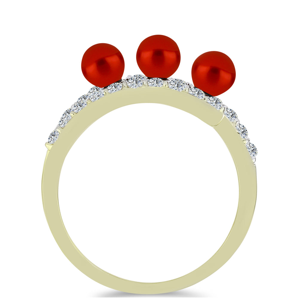 Inel din Argint 925 Placat cu Aur ( 2.33 grame ) cu Perlă de apă dulce roșie și Topaz Alb 2.4 Carate