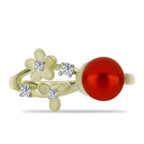 Inel din Argint 925 Placat cu Aur ( 2.61 grame ) cu Perlă de apă dulce roșie și Topaz Alb 2.38 Carate