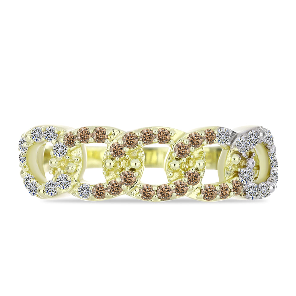 Inel din Argint 925 Placat cu Aur ( 2.94 grame ) cu Diamant de culoarea Șampaniei și Diamant Alb 0.36 Carate