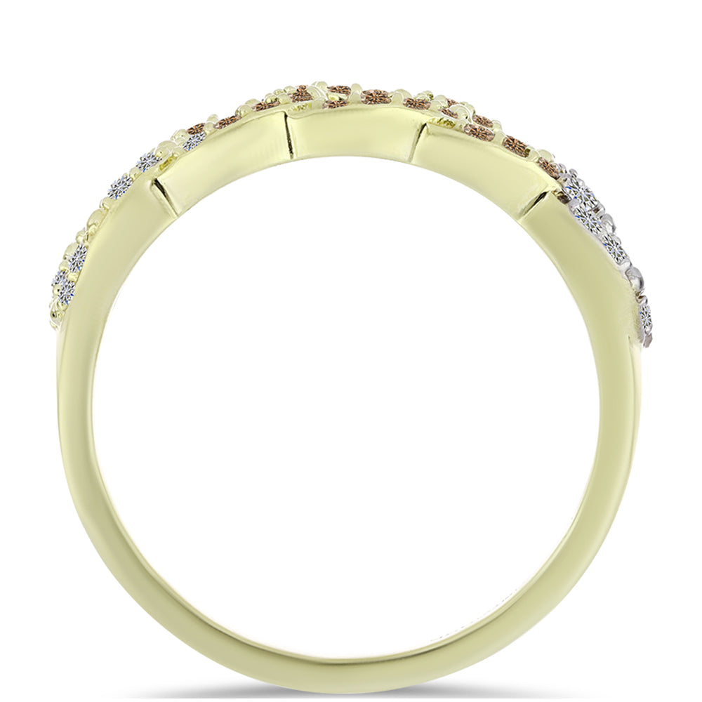 Inel din Argint 925 Placat cu Aur ( 2.94 grame ) cu Diamant de culoarea Șampaniei și Diamant Alb 0.36 Carate