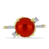 Inel din Argint 925 Placat cu Aur ( 3.52 grame ) cu Perlă de apă dulce roșie și Topaz Alb 4.39 Carate