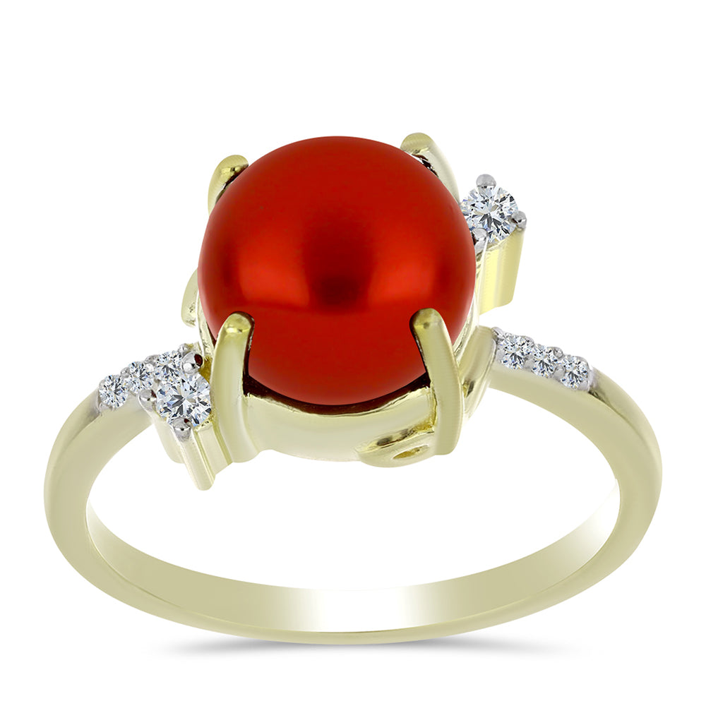 Inel din Argint 925 Placat cu Aur ( 3.52 grame ) cu Perlă de apă dulce roșie și Topaz Alb 4.39 Carate