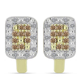 Cercei din Argint 925 Placat cu Aur ( 3 grame ) cu Diamant de culoarea Șampaniei și Diamant Alb 0.29 Carate