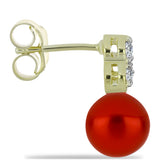 Cercei din Argint 925 Placat cu Aur ( 1.67 grame ) cu Perlă de apă dulce roșie și Topaz Alb 5.82 Carate