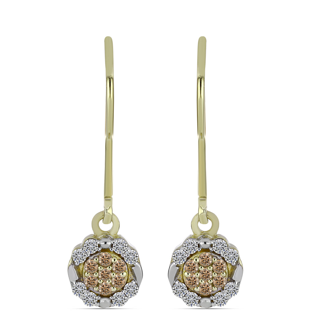 Cercei din Argint 925 Placat cu Aur ( 1.74 grame ) cu Diamant de culoarea Șampaniei și Diamant Alb 0.27 Carate