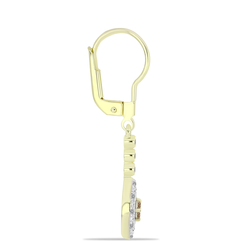 Cercei din Argint 925 Placat cu Aur ( 2.32 grame ) cu Diamant de culoarea Șampaniei și Diamant Alb 0.22 Carate