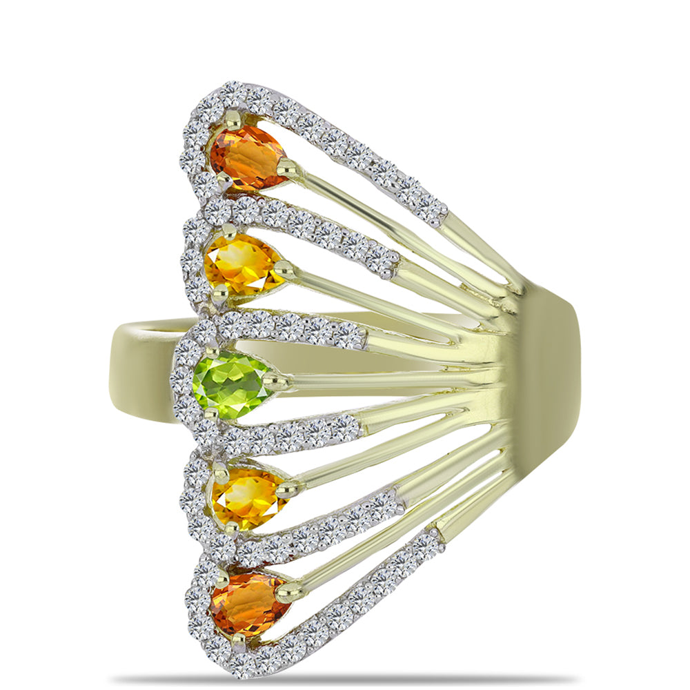 Inel din Argint 925 Placat cu Aur ( 4.63 grame ) cu Safir Rosebery Curcubeu și Topaz Alb 1.55 Carate