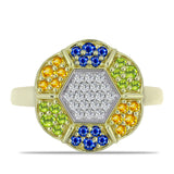 Inel din Argint 925 Placat cu Aur ( 4.21 grame ) cu Safir Rosebery Curcubeu și Topaz Alb 1.01 Carate