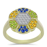 Inel din Argint 925 Placat cu Aur ( 4.21 grame ) cu Safir Rosebery Curcubeu și Topaz Alb 1.01 Carate
