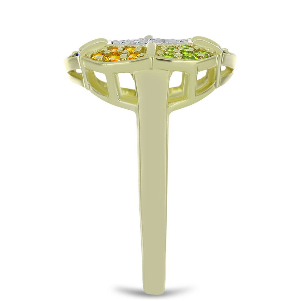 Inel din Argint 925 Placat cu Aur ( 4.21 grame ) cu Safir Rosebery Curcubeu și Topaz Alb 1.01 Carate