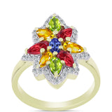 Inel din Argint 925 Placat cu Aur ( 3.77 grame ) cu Safir Rosebery Curcubeu și Topaz Alb 2.92 Carate