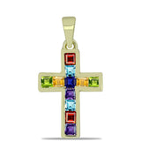 Cruce Pandantiv din Argint 925 Placat cu Aur ( 0.87 grame ) cu Safir Rosebery Curcubeu 0.76 Carate