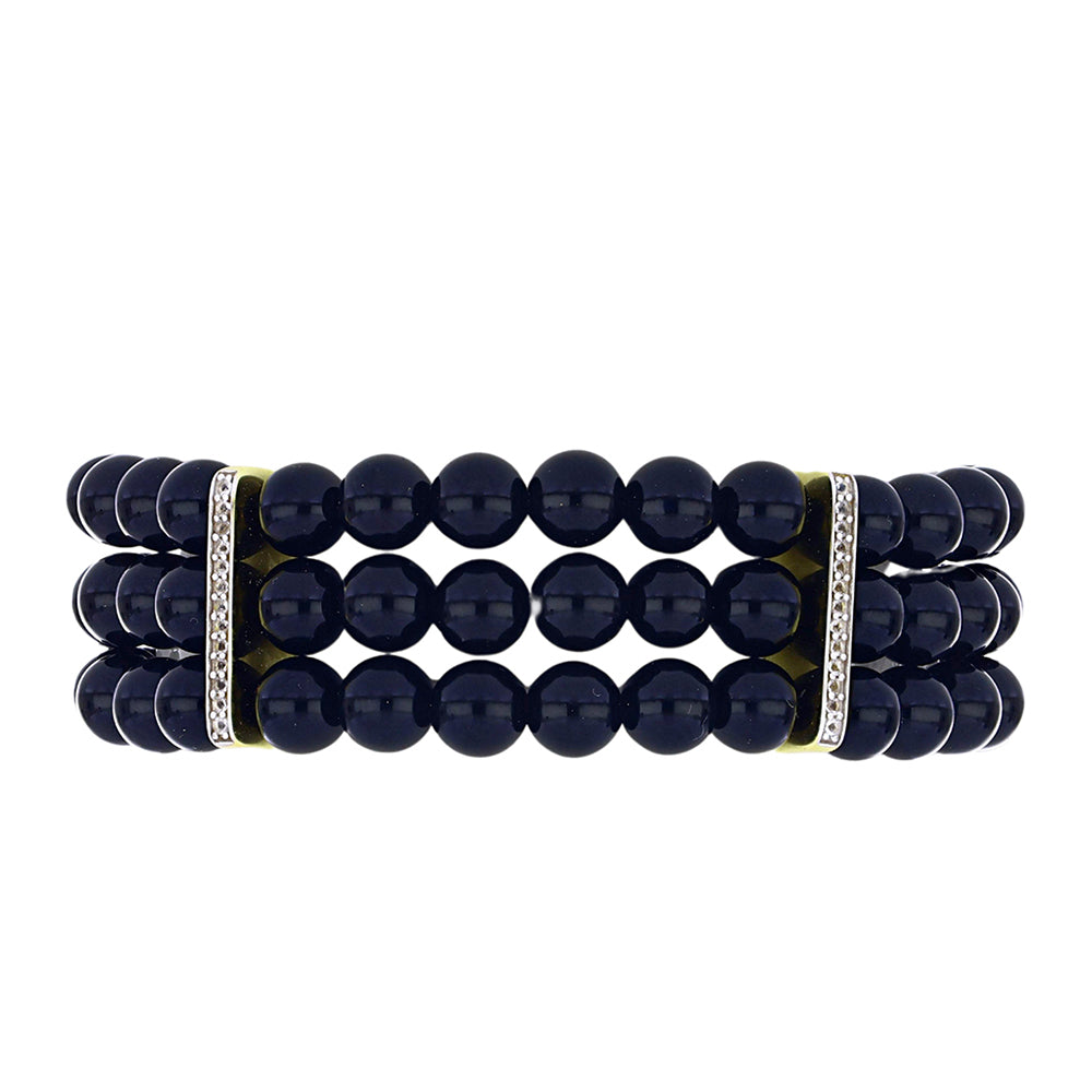Brățară din Argint 925 Placat cu Aur ( 3.37 grame ) cu Onix Negru Suwar și Topaz Alb 148.89 Carate