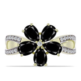 Inel din Argint 925 Placat cu Aur ( 3.28 grame ) cu Onix Negru Suwar și Topaz Alb 2.97 Carate