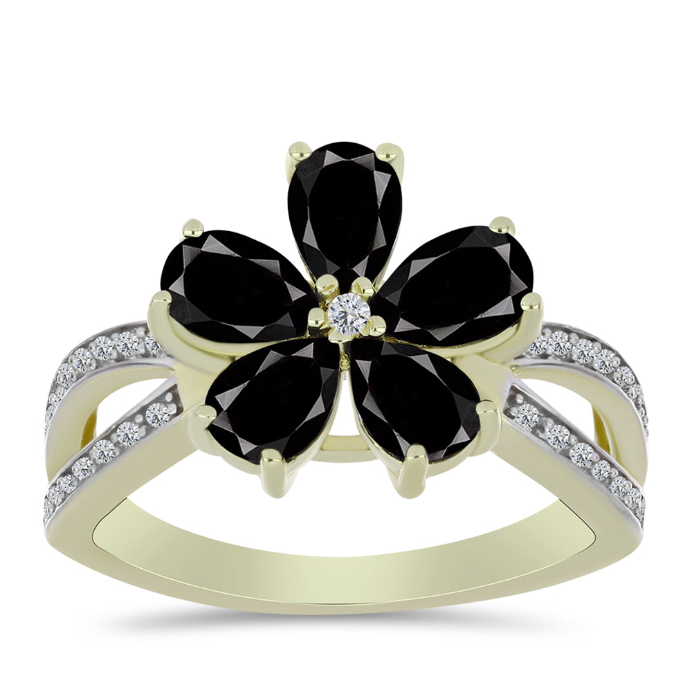 Inel din Argint 925 Placat cu Aur ( 3.28 grame ) cu Onix Negru Suwar și Topaz Alb 2.97 Carate