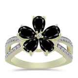 Inel din Argint 925 Placat cu Aur ( 3.28 grame ) cu Onix Negru Suwar și Topaz Alb 2.97 Carate